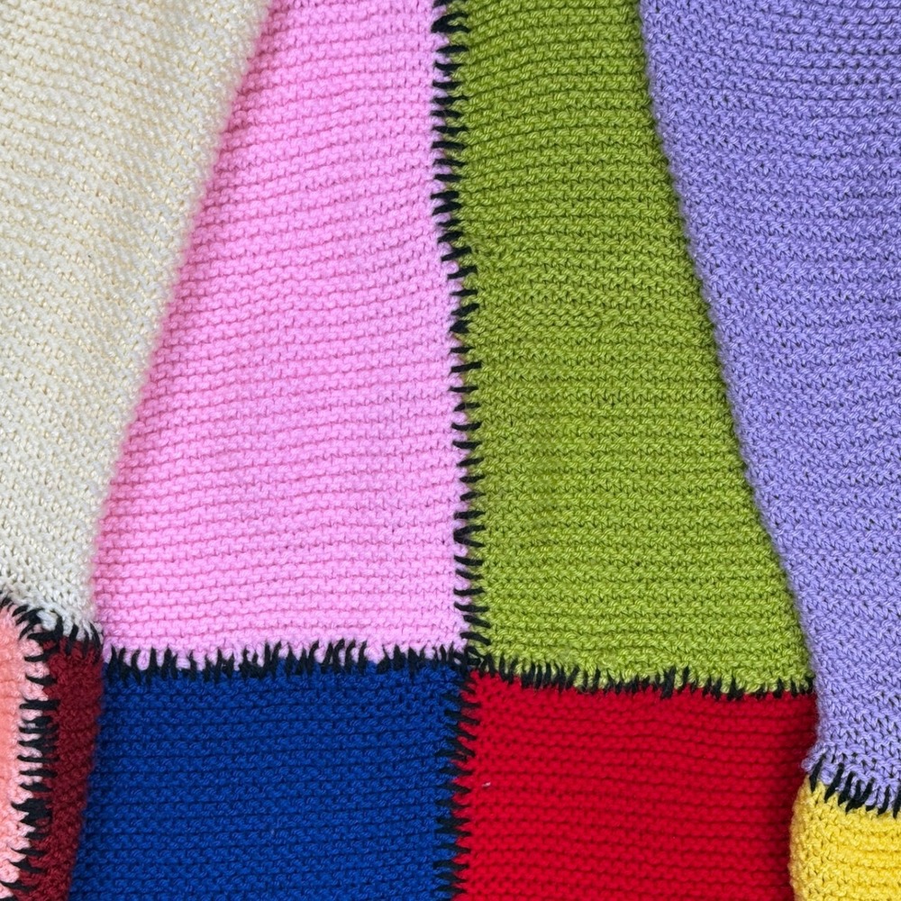 Vintage Hand Knit Patchwork Sweater Colorblock Bo… - image 5